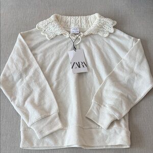 Zara Off-White Sweater with Textured Collar